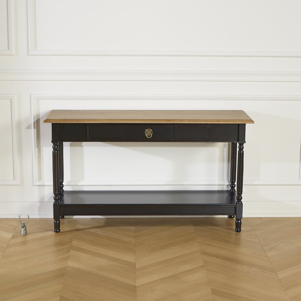 Konsole 1 Schublade Tischplatte in Eiche schwarz - Maisons Du
