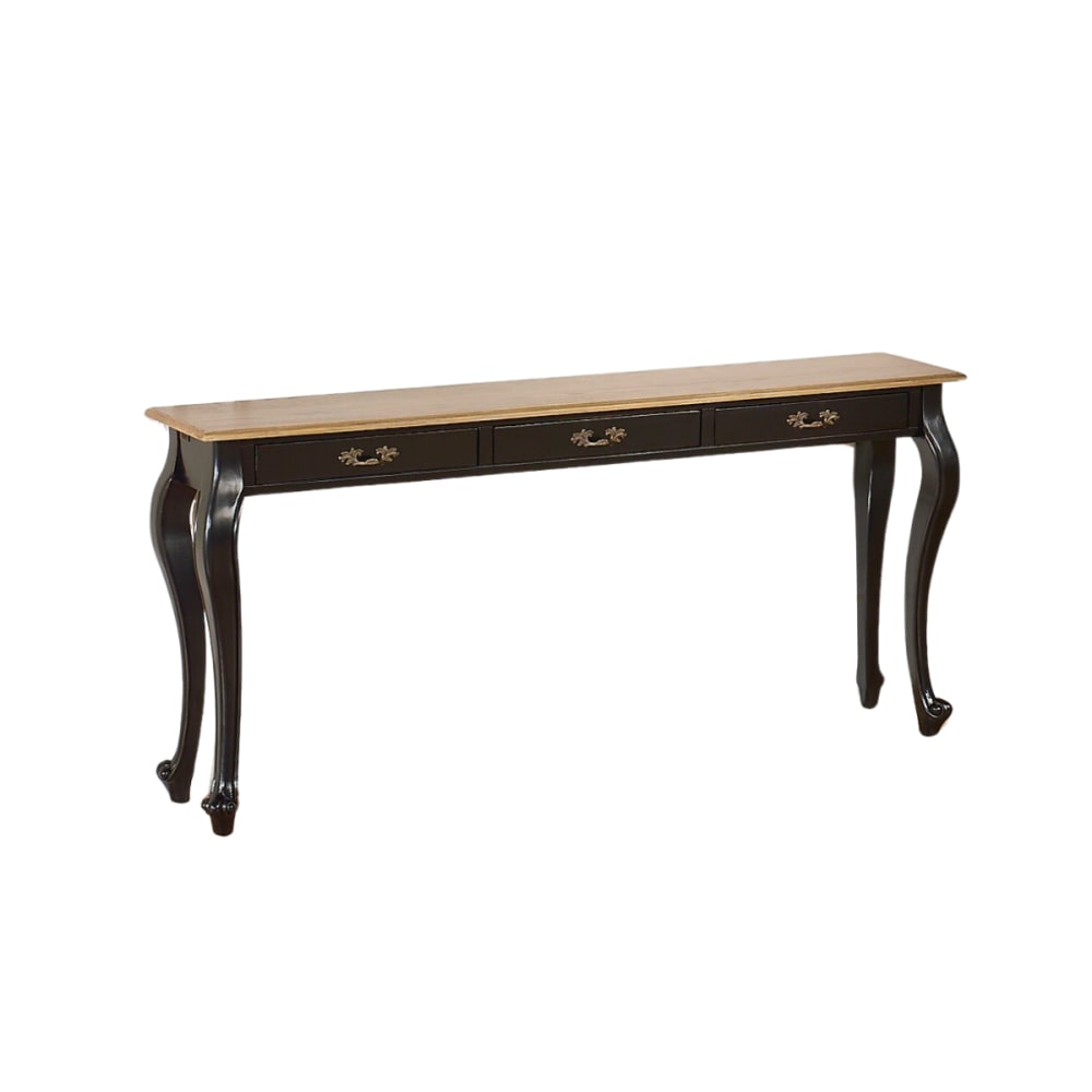 Console style shabby chic, plateau en chêne, 3 tiroirs noire