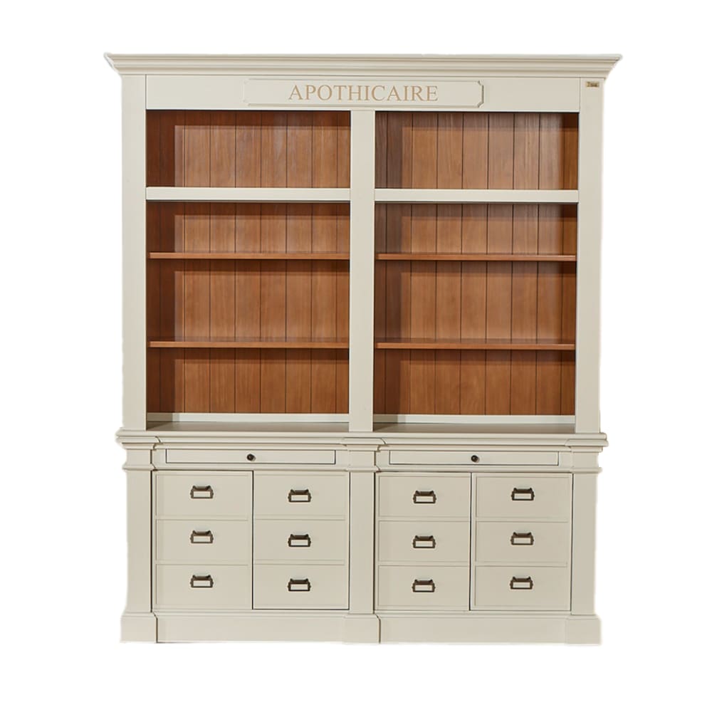 Robin des Bois Klassische Stilbibliothek, 4 Türen, 2 Schubladen aus Weiß style classic chic Weiß Holz