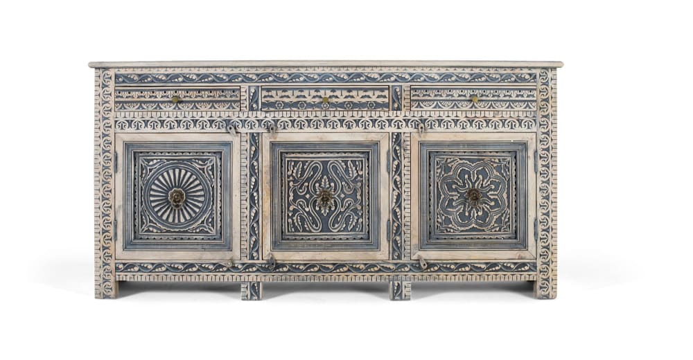 Buffet à trois tiroirs et quatre portes en bois de sheesham