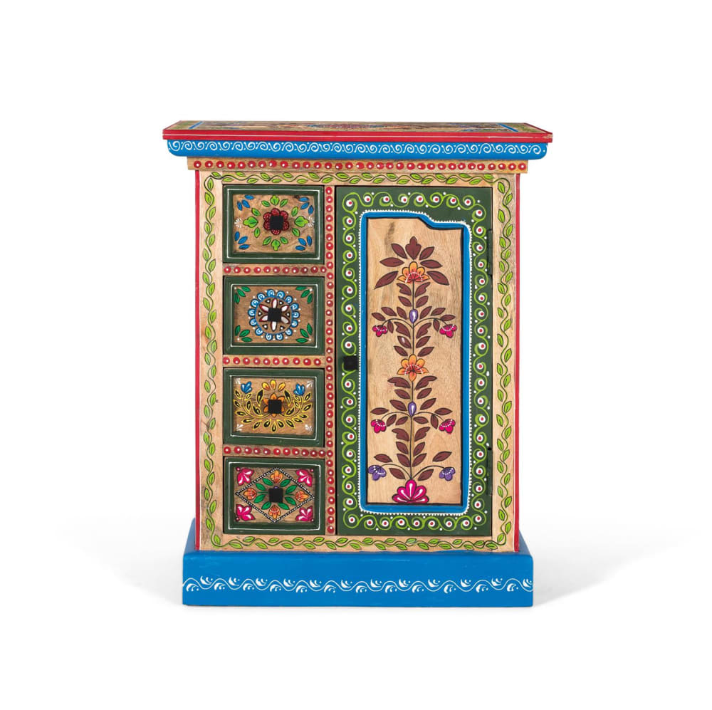 Buffet en bois de manguier avec porte décorée à la main