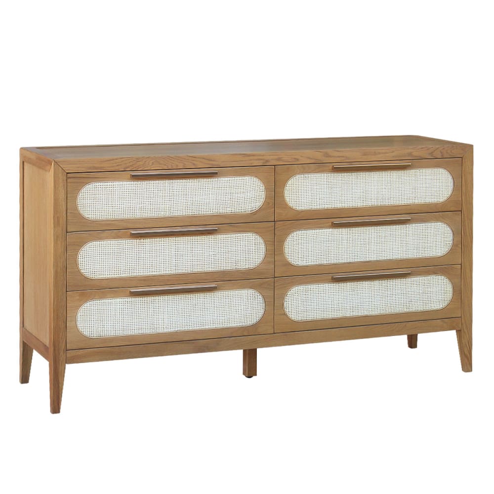 Robin des Bois Kommode mit 6 Schubladen aus Eiche und Flechtwerk Braun style modern Braun Holz
