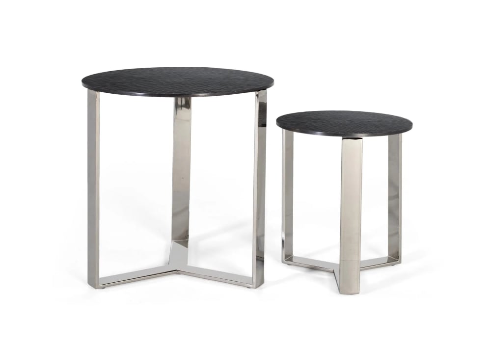 GINER Y COLOMER Set aus 2 handgefertigten Couchtischen aus Metall Schwarz Aluminium