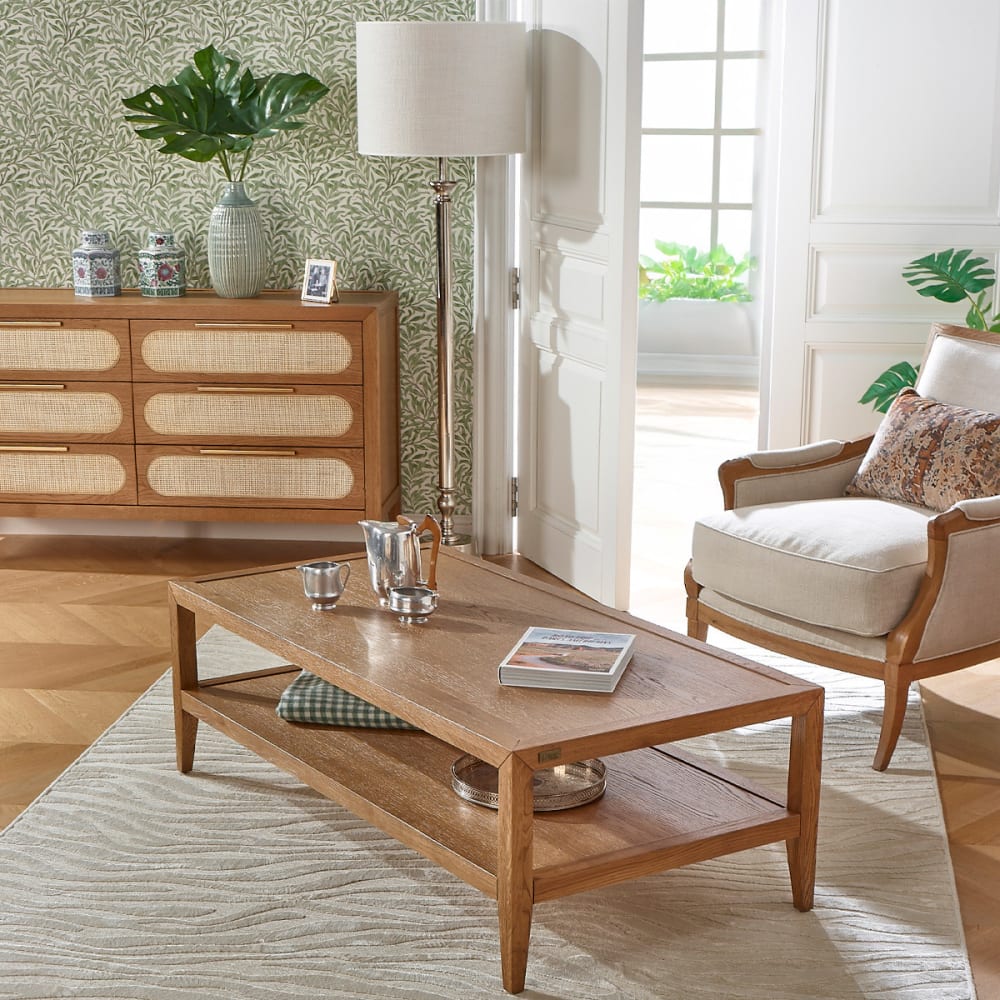 Table basse double plateau style contemporain en chêne bois