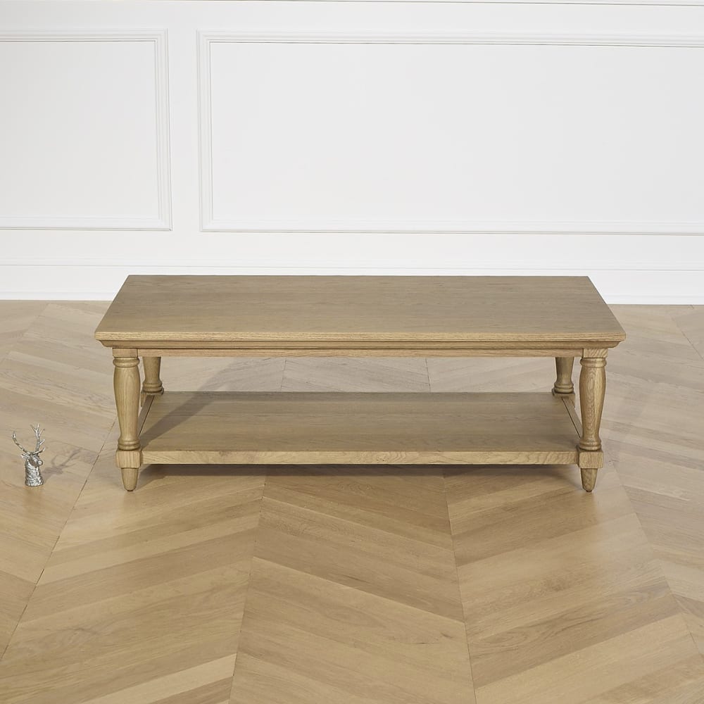 Table basse rectangulaire style shabby chic en chêne teinte claire
