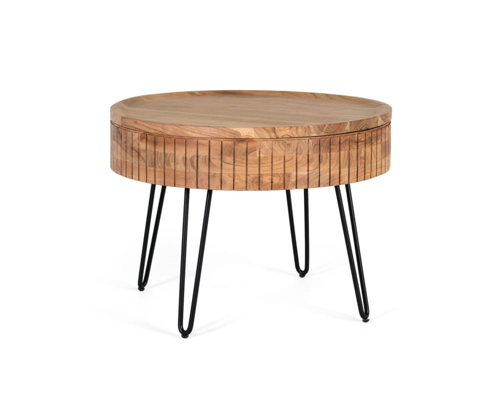 Table basse en bois de manguier avec base en fer fabriquée à la main