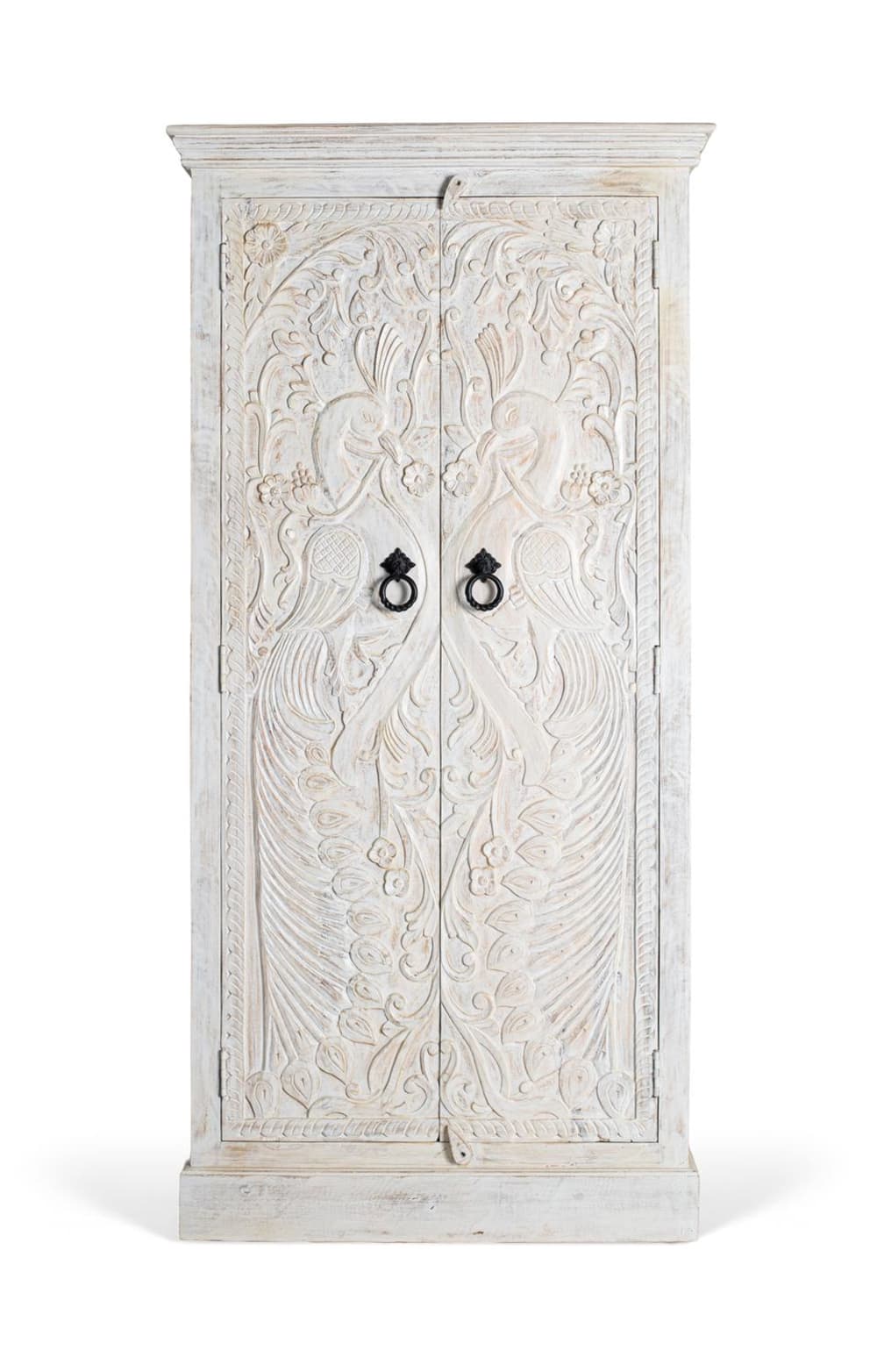 Armoire en bois de manguier avec portes sculptées de style ethnique