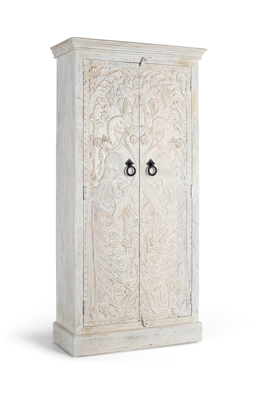 Armoire en bois de manguier avec portes sculptées de style ethnique