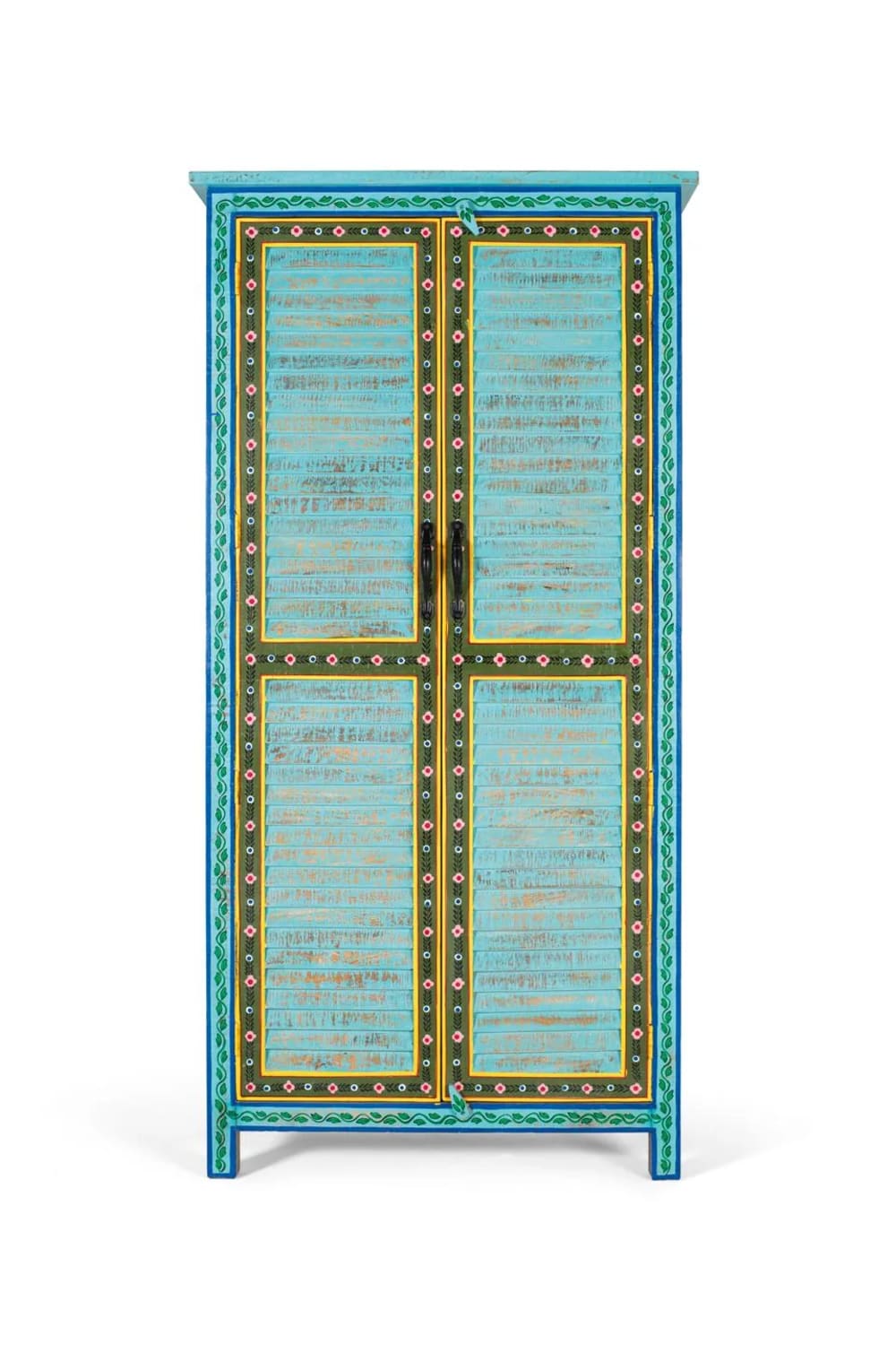 GINER Y COLOMER Kleiderschrank aus Mangoholz mit handgefertigtem Design 2 m hoch Blau