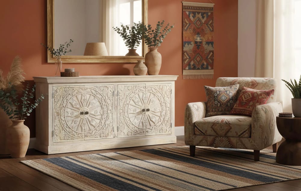 Sideboard mit vier Türen handgefertigt aus Mangoholz - Maisons Du