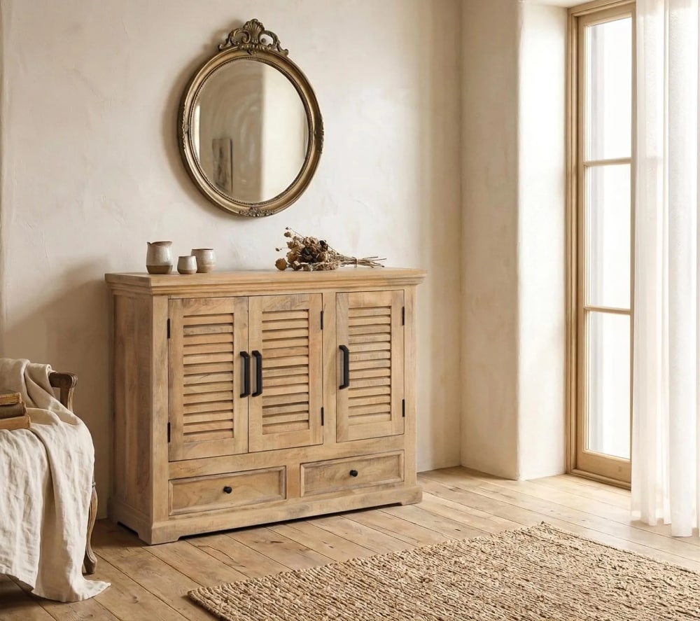 Sideboard mit 3 Türen und 2 Schubladen aus Mangoholz. - Maisons