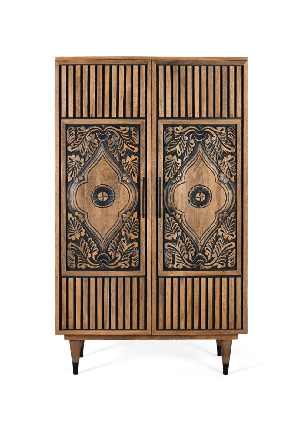 Buffet haut en bois de manguier et détails peints à la main