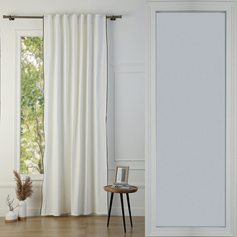 Rideau à passant lin lavé blanc & noir 140x260