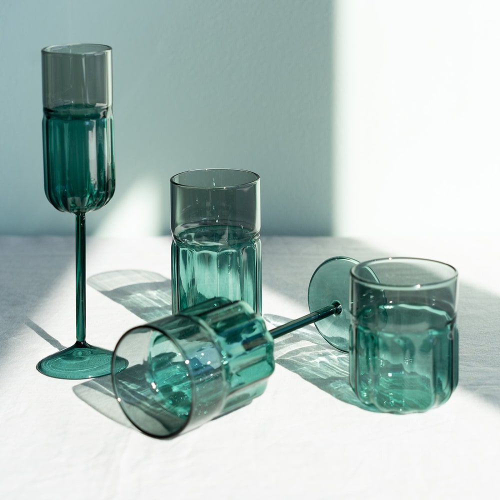 Lot de 6 - Flûte à champagne en verre turquoise