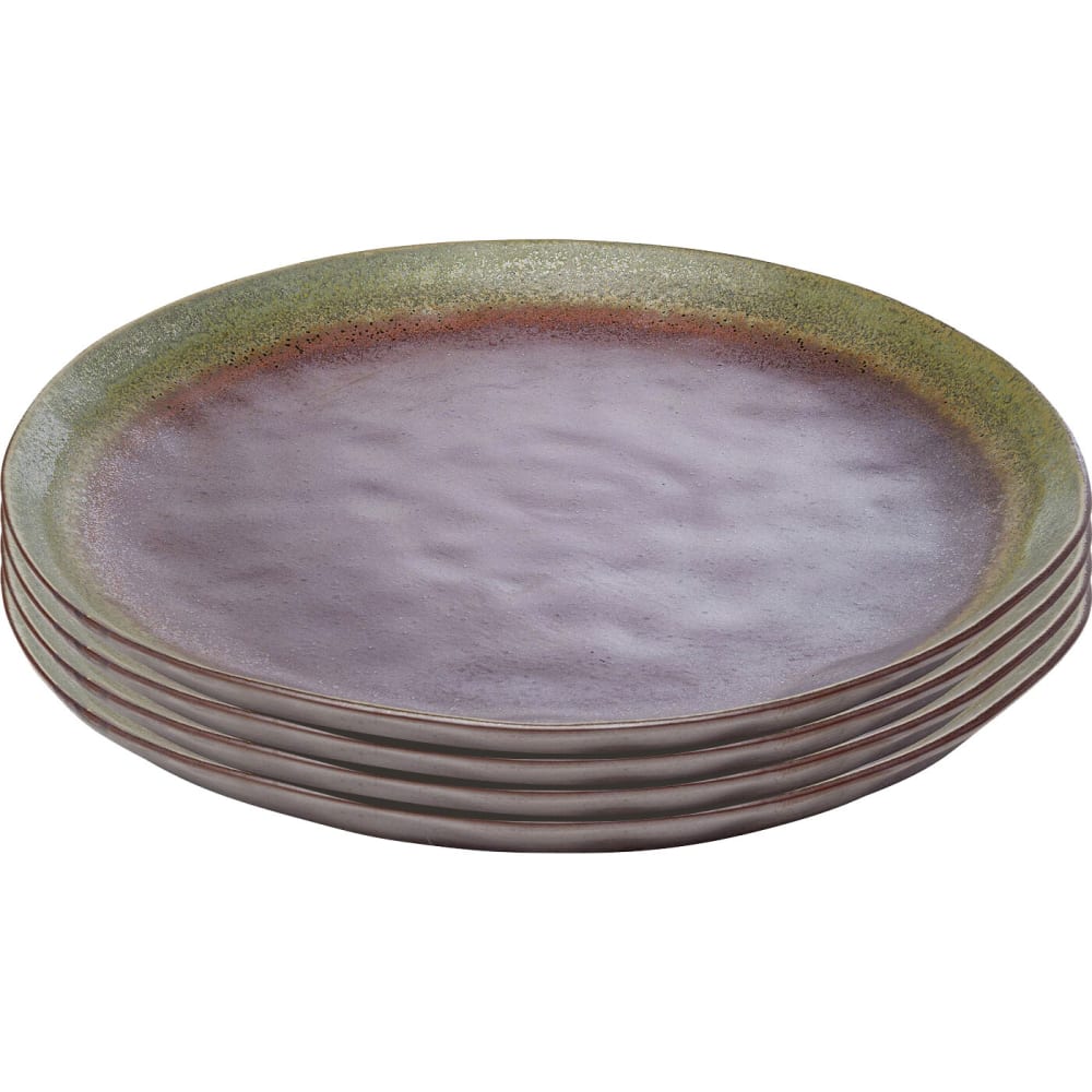 Assiette plate en faïence violette et verte d27 - lot de 4 Assiette plate en faïence violette et verte d27 - lot de 4
