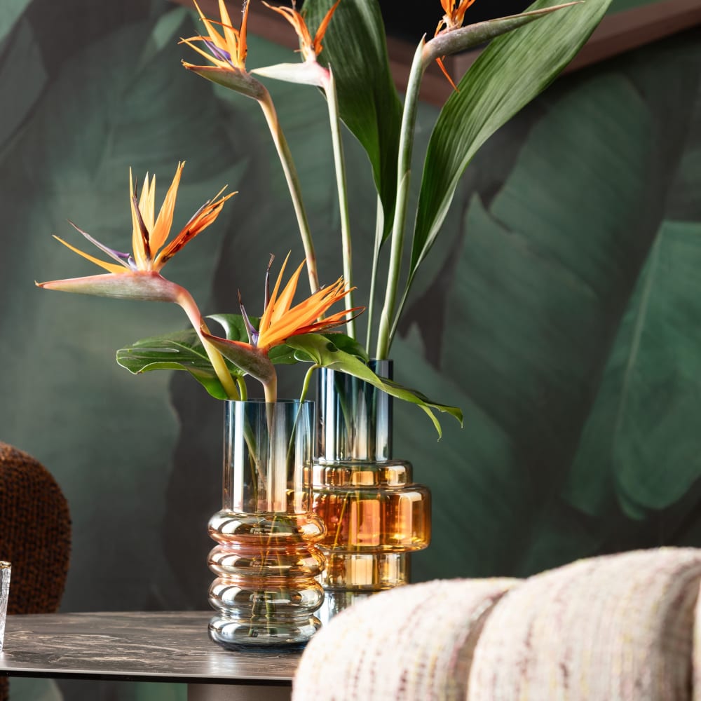 Vase en verre bleu et orange h30 — vue 3