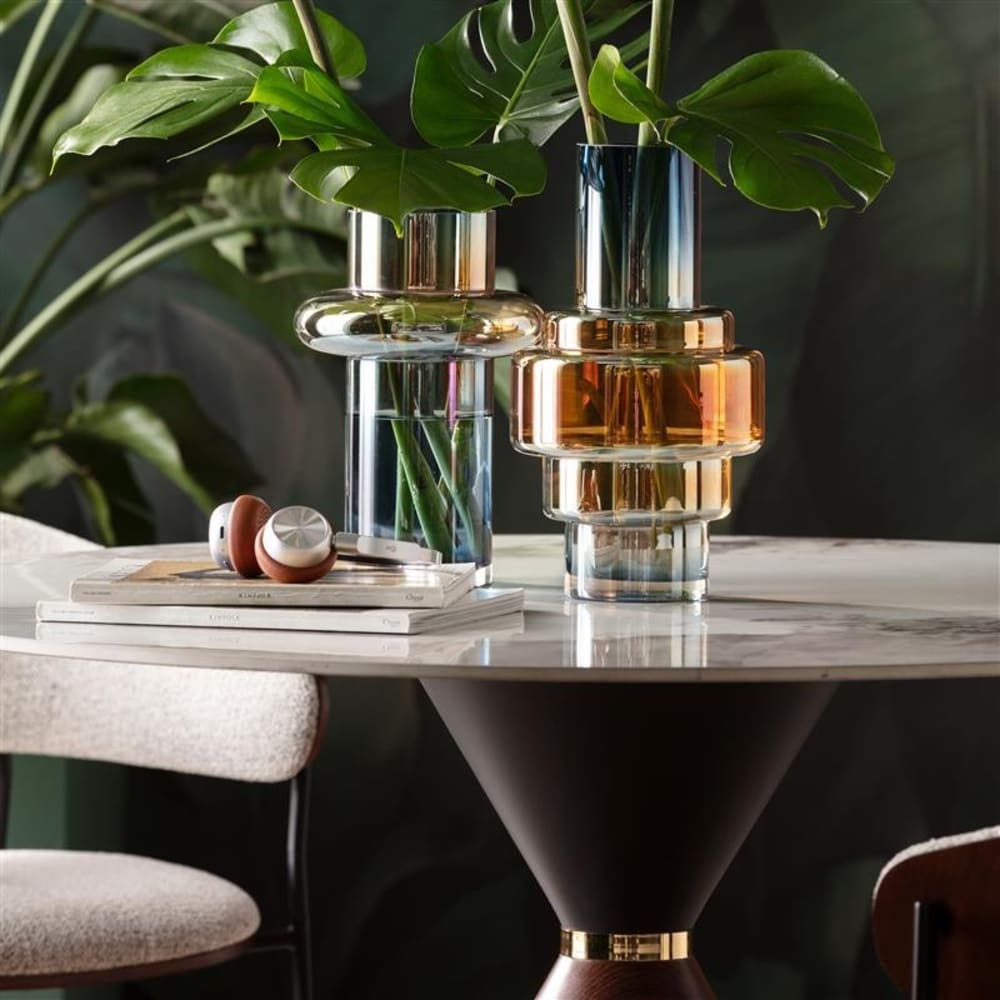Vase en verre bleu et orange h35 — vue 3