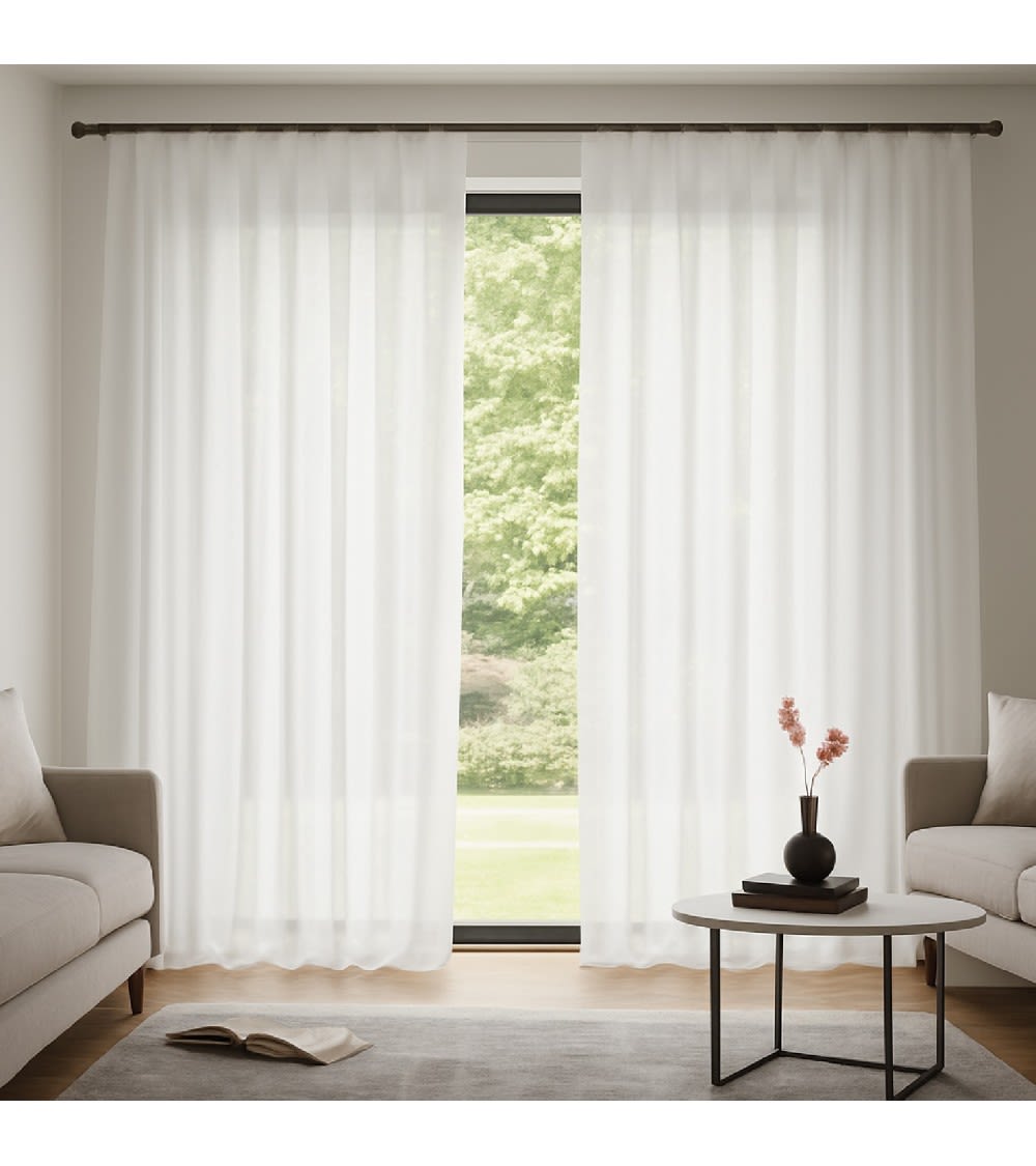 Rideau voilage étamine effet lin avec ruflette 140x250 cm blanc