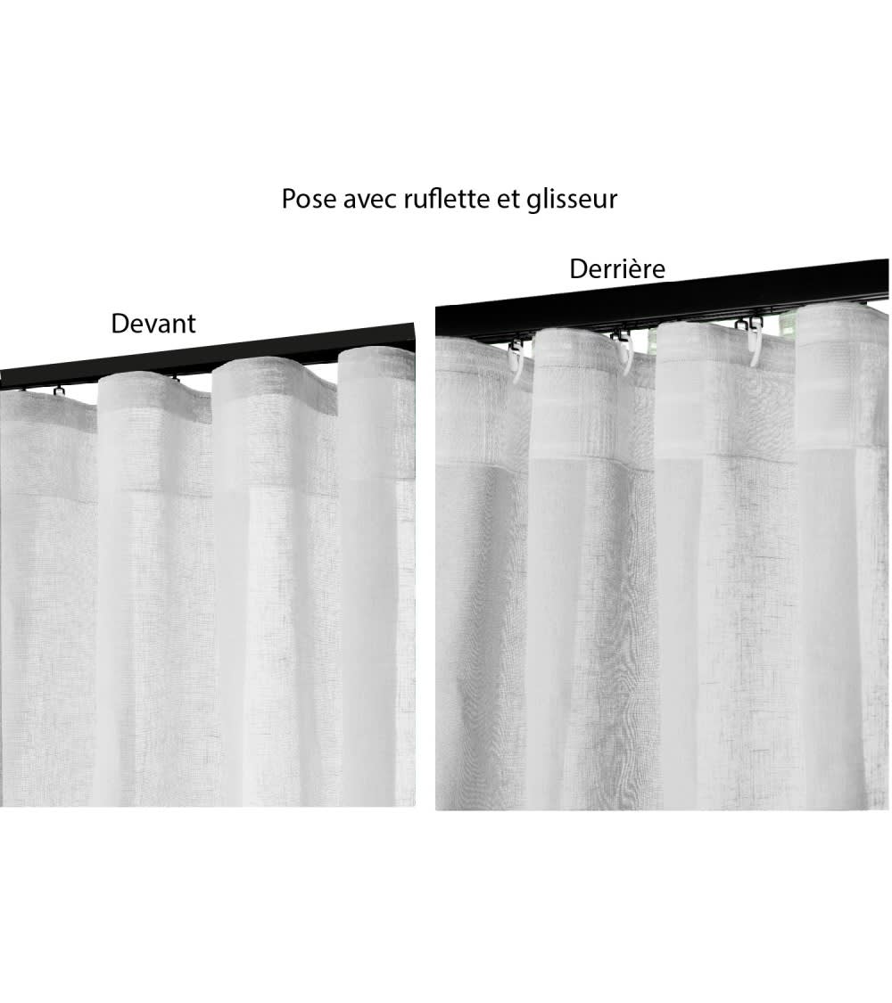 Rideau voilage étamine effet lin avec ruflette 140x250 cm blanc — vue 4