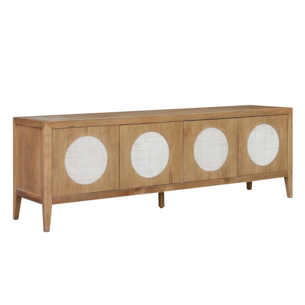 Meuble TV style contemporain, 4 portes en chêne et cannage bois