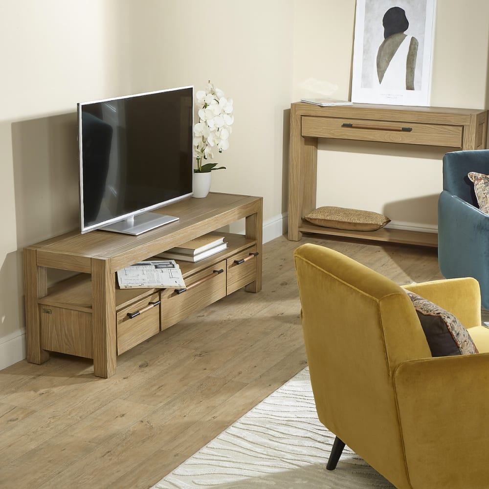 Meuble TV style contemporain avec tiroirs en bois massif bois