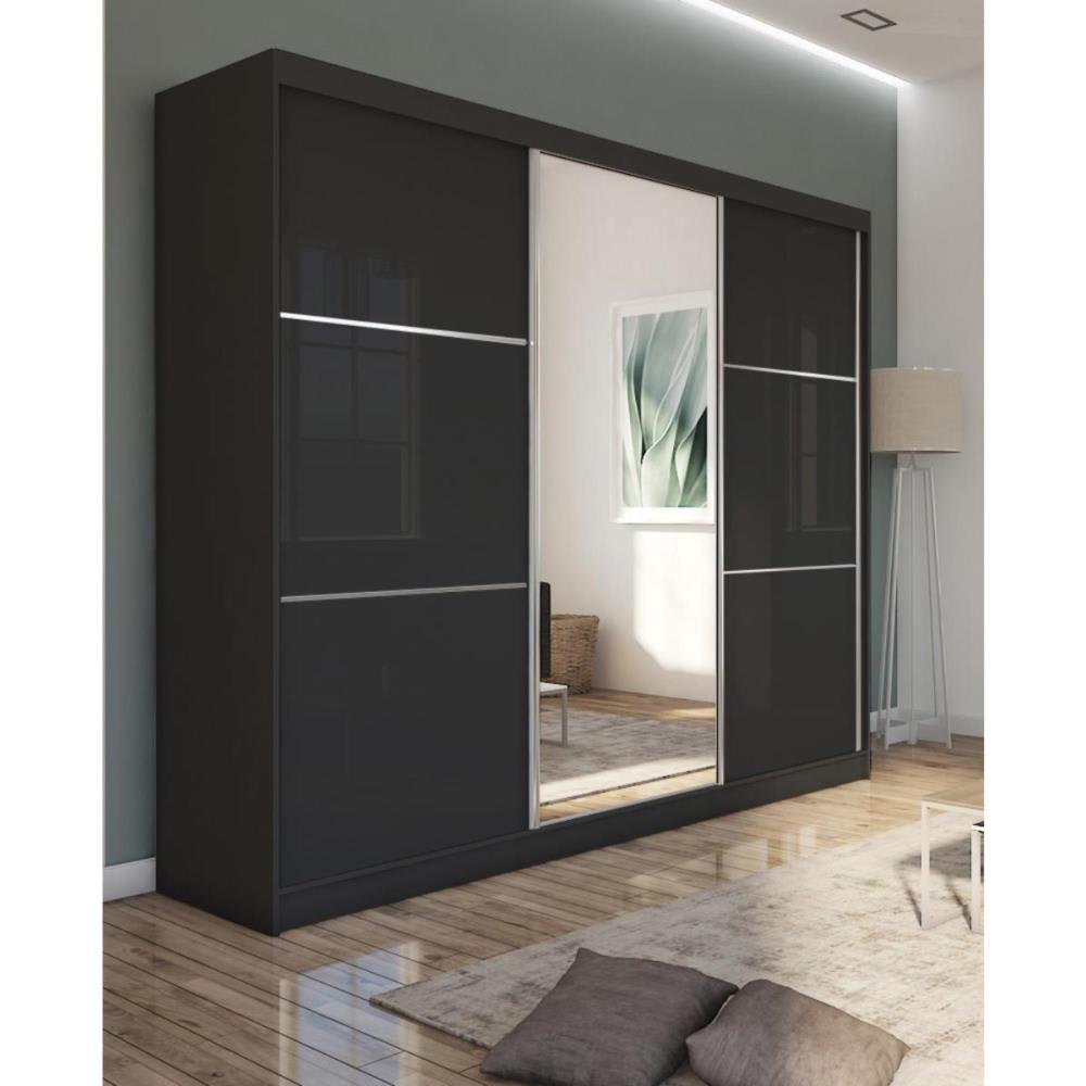 Schiebetürenschrank mit Spiegel, 240x216, schwarz - Maisons Du