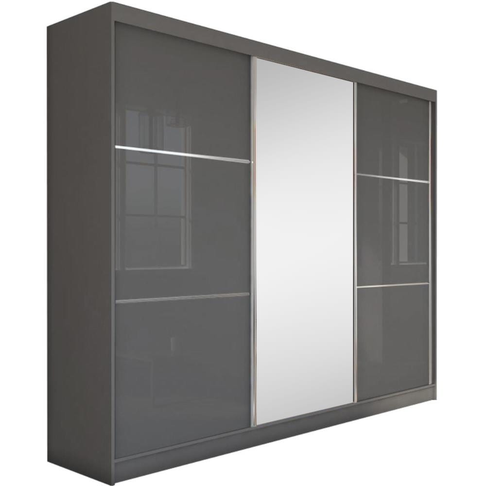 Beauty Sofa GmbH Schiebetürenschrank mit Spiegel, 240x216, graphit style modern Grau Spanplatte