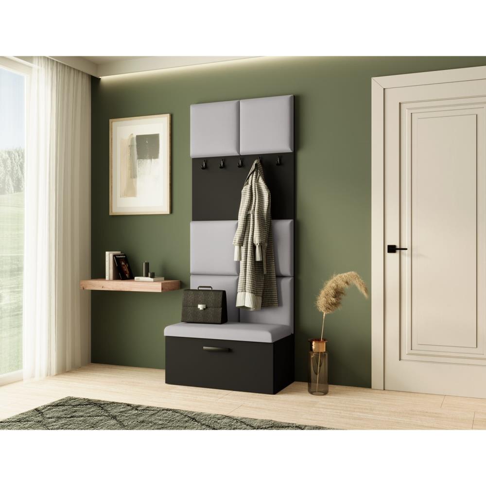 Garderobe mit gepolsterten Paneelen, Schwarz+Grau - Maisons Du