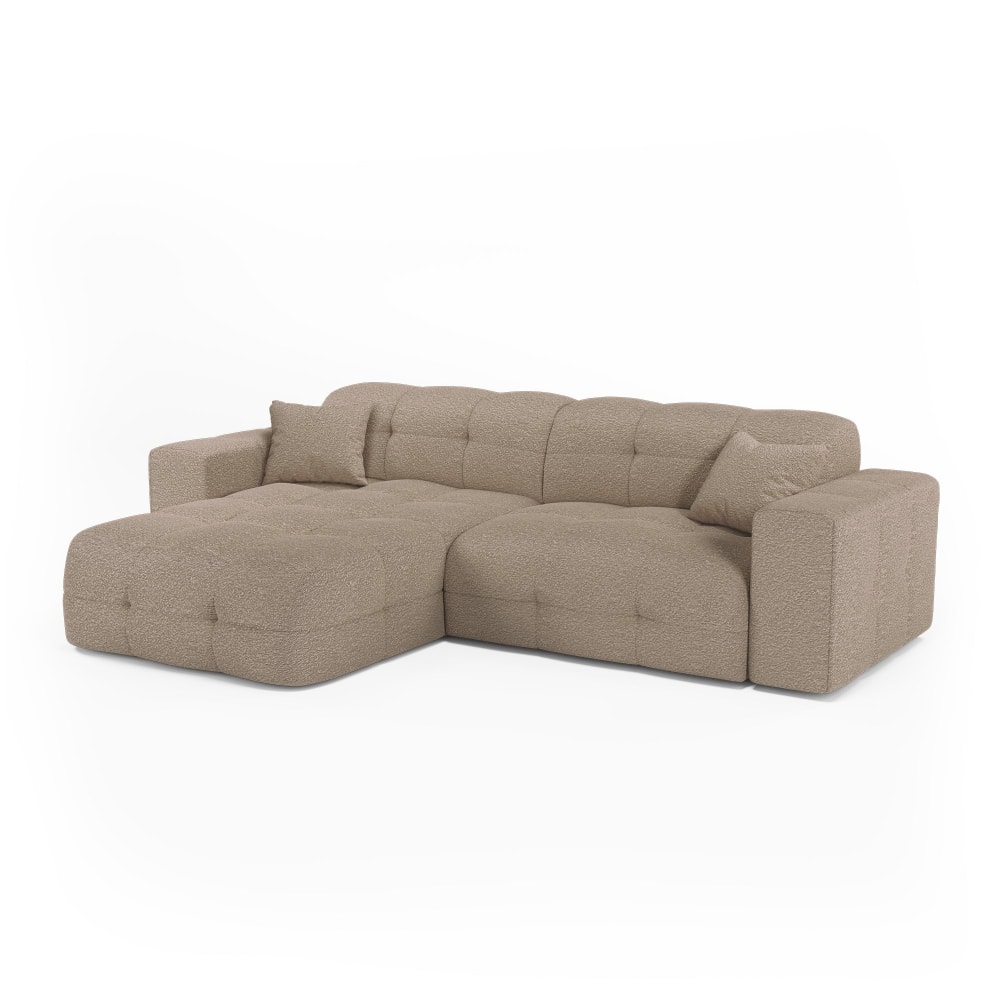 Canapé angle gauche 5 places en bouclette taupe