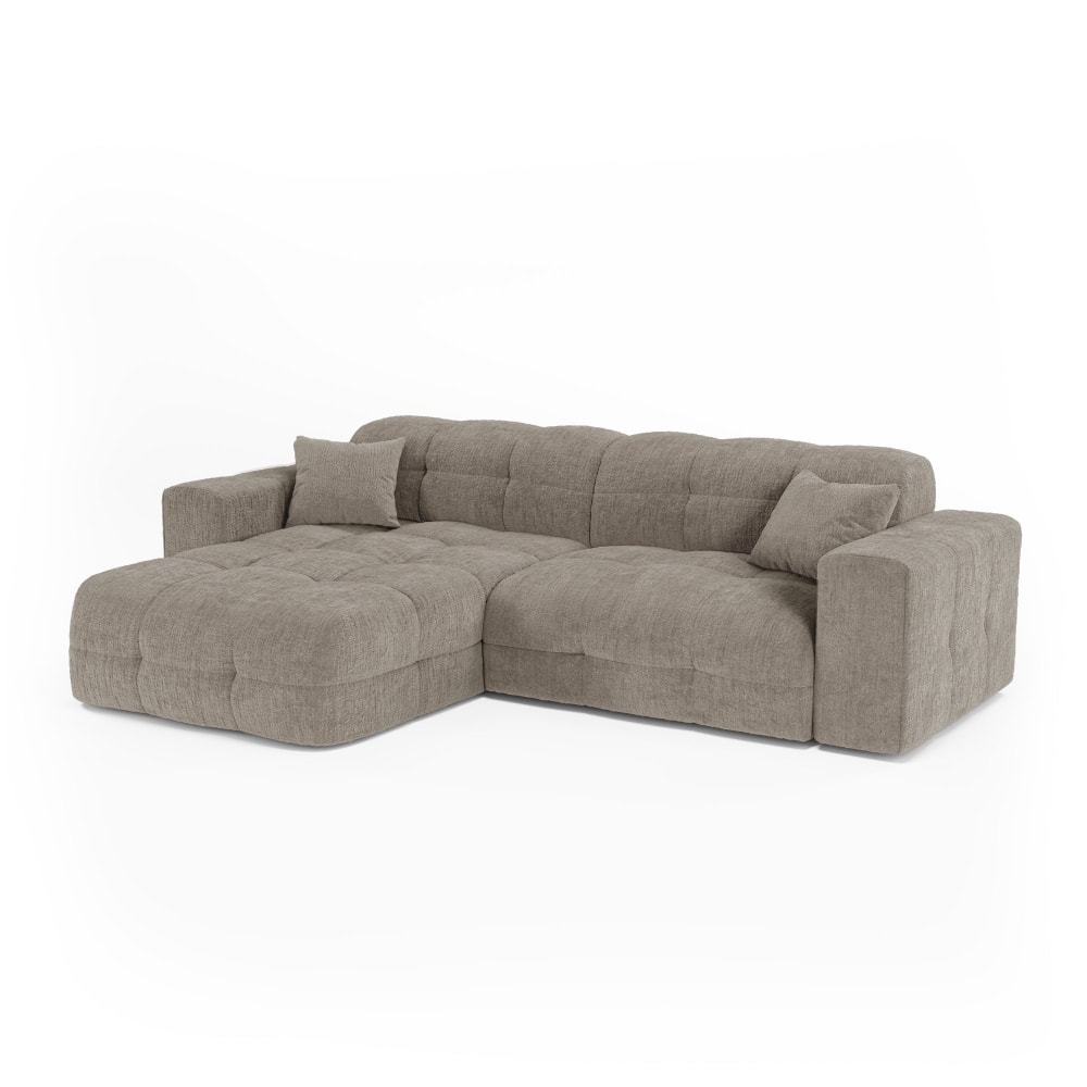 Canapé angle gauche 5 places en velours gaufré taupe