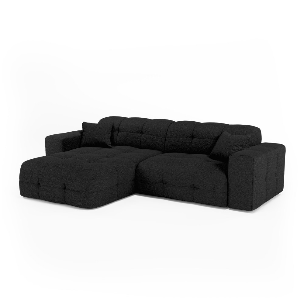 Canapé angle gauche 5 places en bouclette anthracite foncé