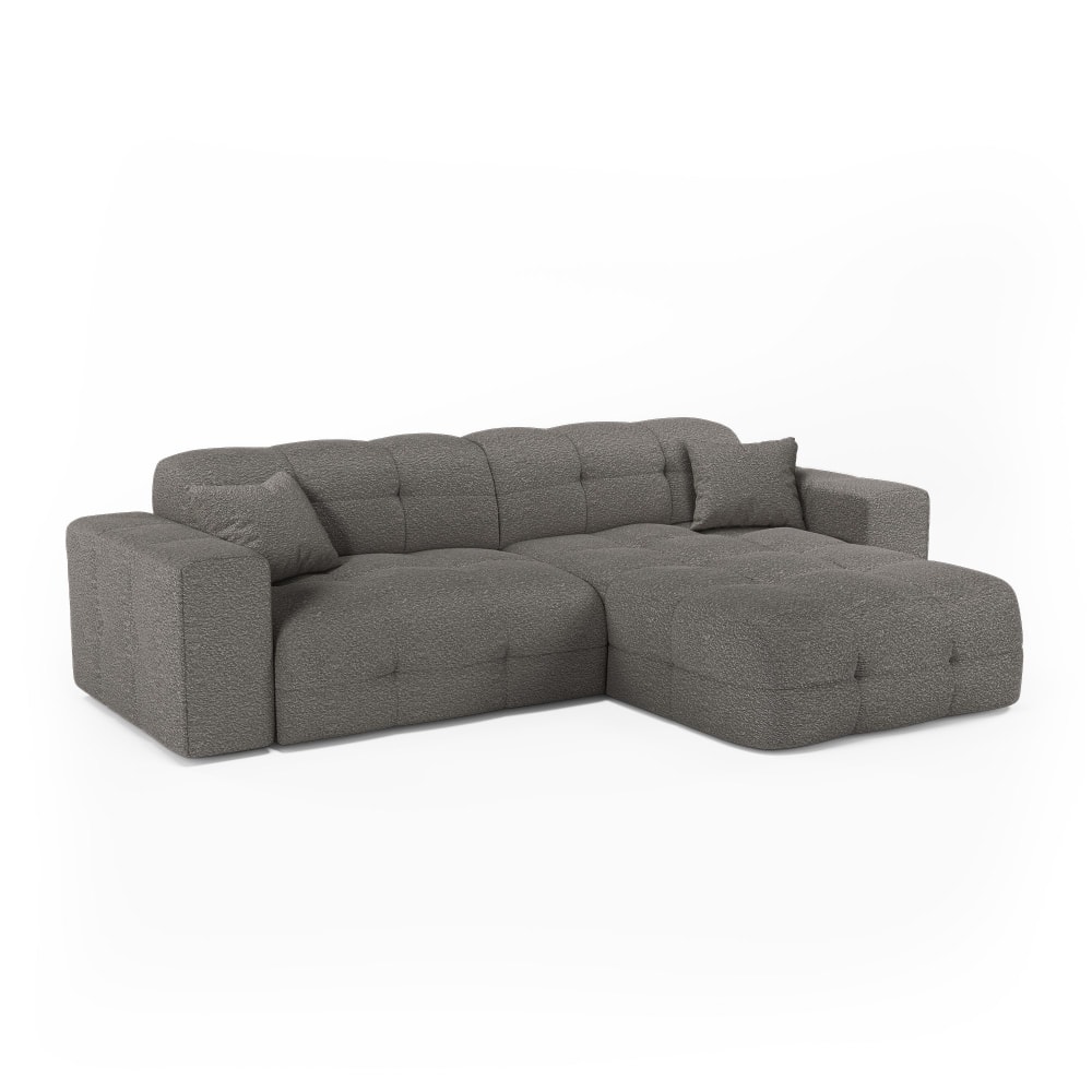 Canapé angle droit 5 places en bouclette gris graphite