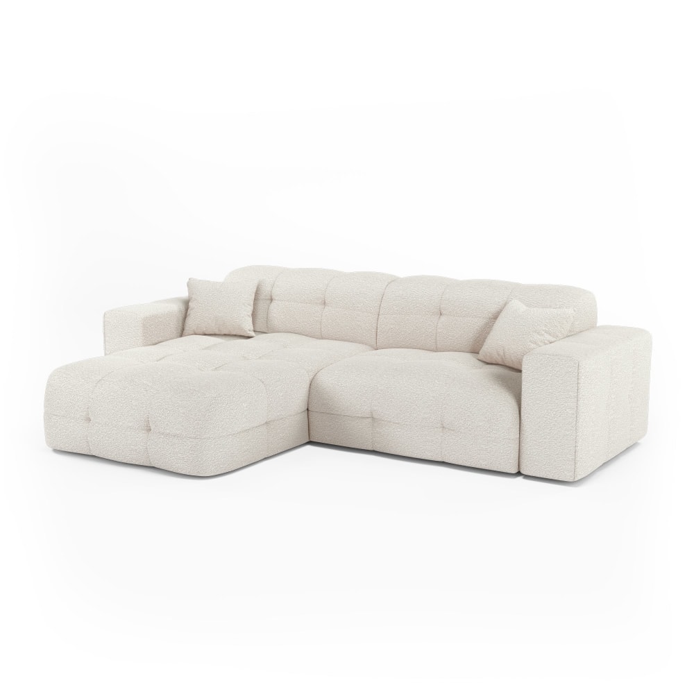 Canapé angle gauche 5 places en tissu bouclette crème Canapé angle gauche 5 places en tissu bouclette crème