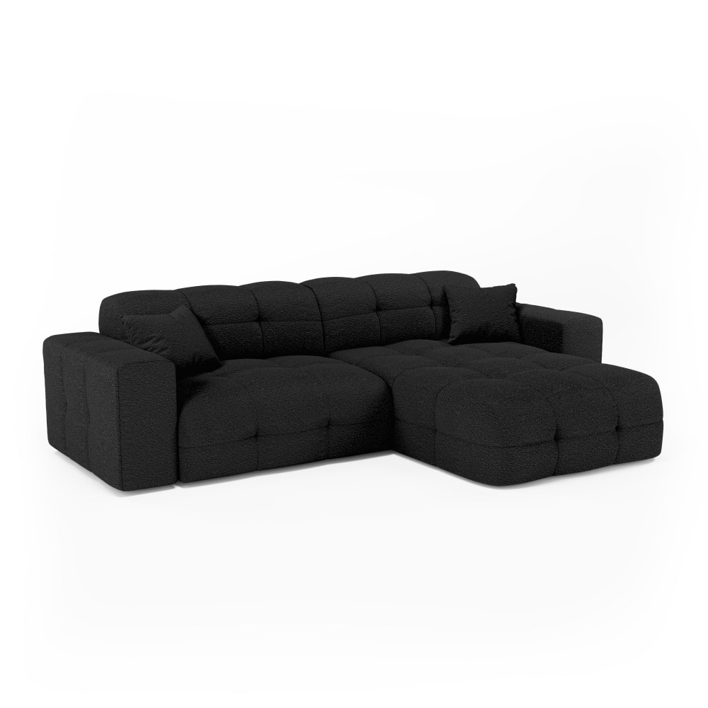 Canapé angle droit 5 places en bouclette anthracite foncé