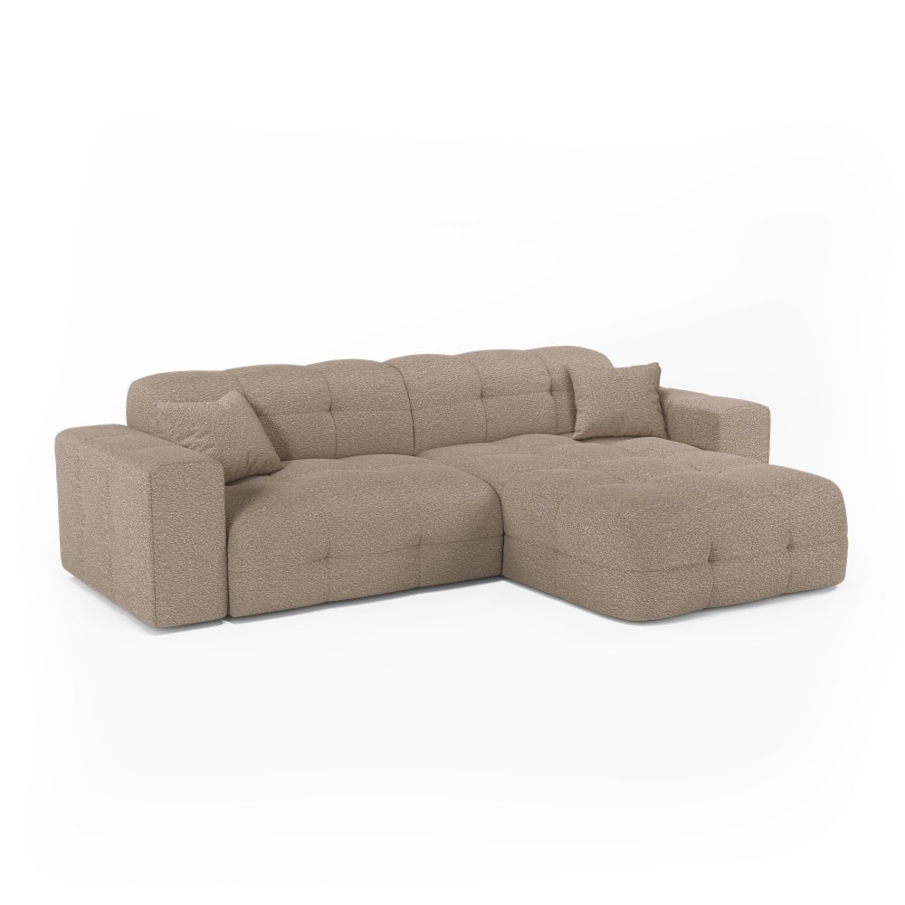 Canapé angle droit 5 places en bouclette taupe