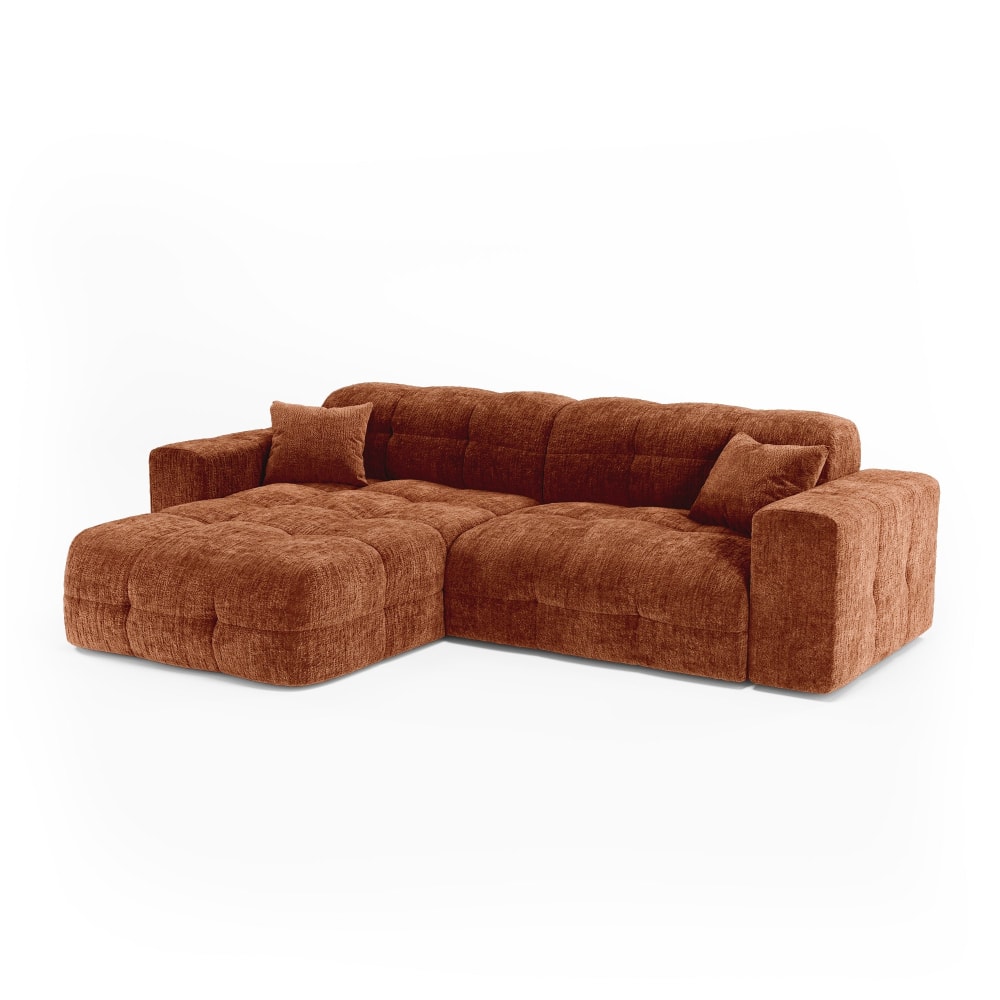 Canapé angle gauche 5 places en velours gaufré terracotta