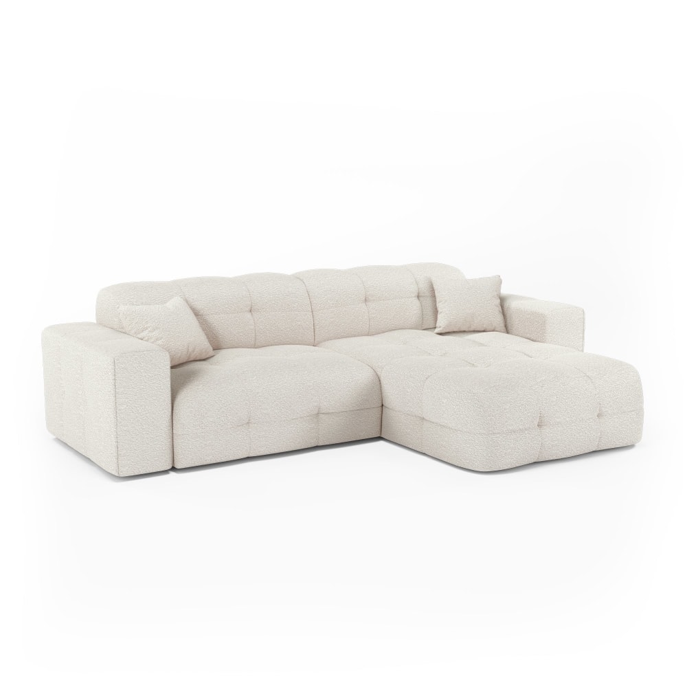 Canapé angle droit 5 places en bouclette crème