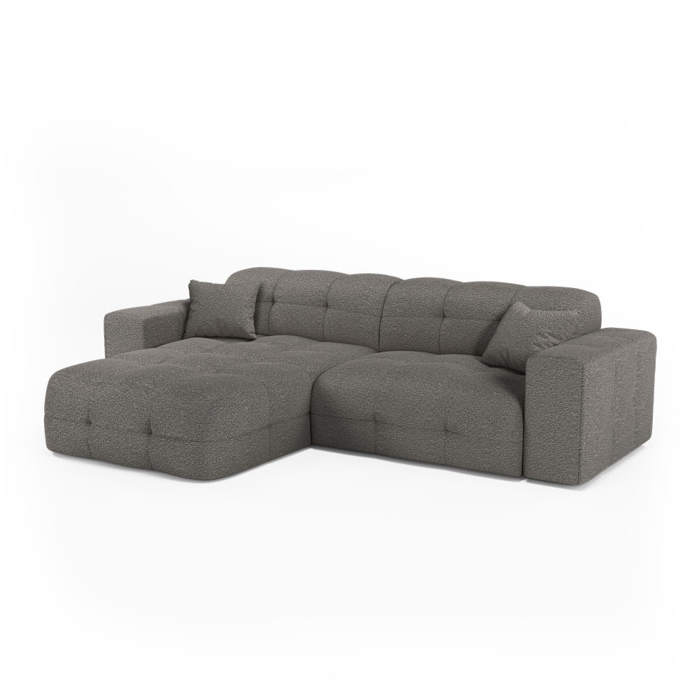 Canapé angle gauche 5 places en bouclette gris graphite