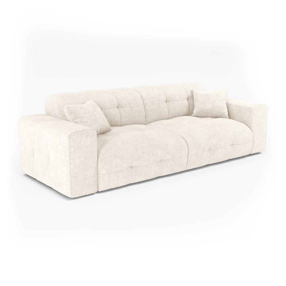 Canapé 4 places en velours gaufré crème