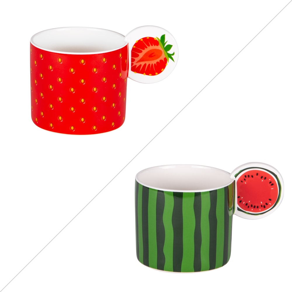 Lot de 2 mugs fruits en porcelaine 35 cl