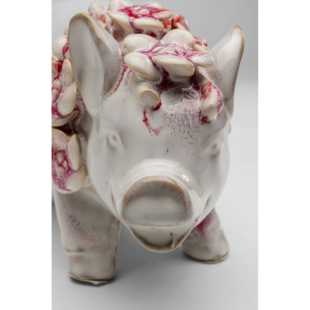 Dekofigur Schwein mit Blumenkette aus Porzellan, weiß, H11cm -