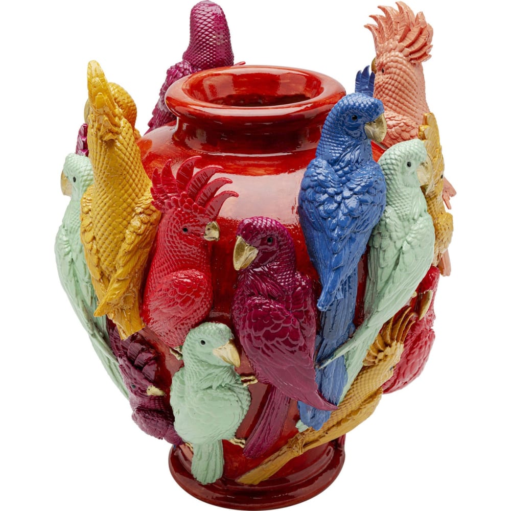 Vase mit Vögeln aus Polyresin, mehrfarbig, H30cm - Maisons Du