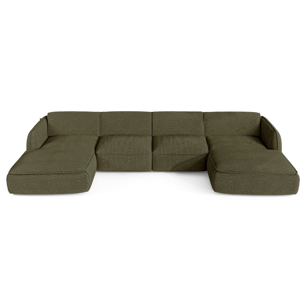 Canapé panoramique 7 places bouclette vert olive