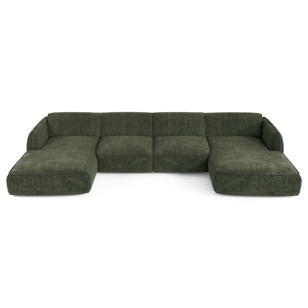 Canapé panoramique 7 places velours tramé vert olive