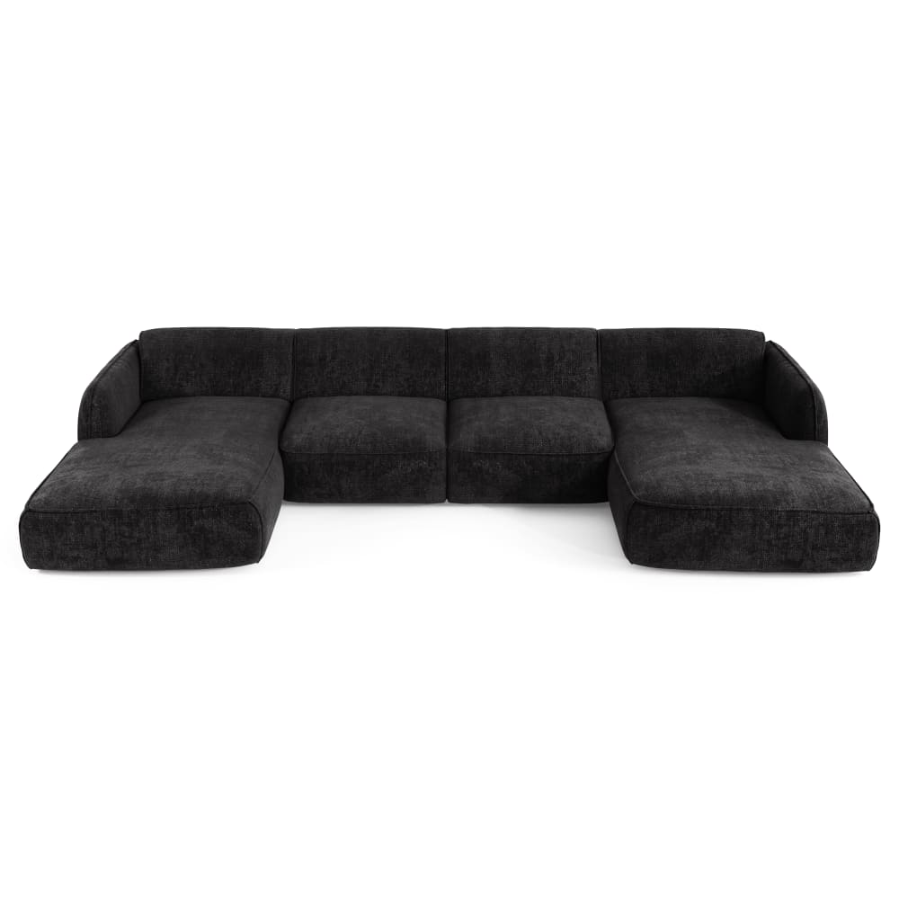 Canapé panoramique 7 places velours tramé noir