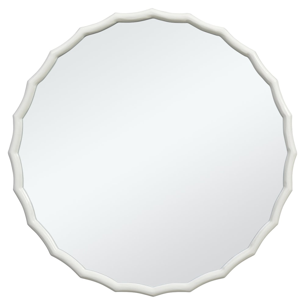 Miroir rond décoratif ondulé en bois blanc H76
