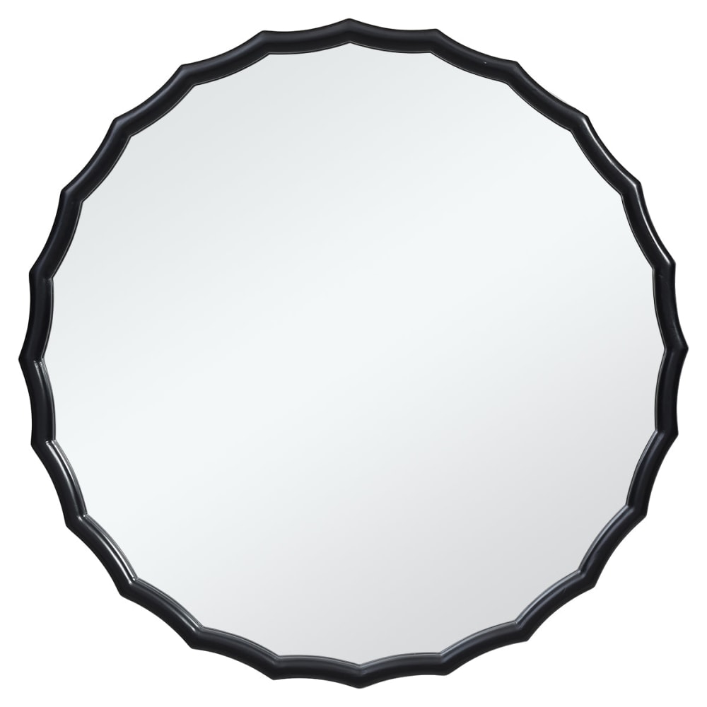 Miroir rond décoratif ondulé en bois noir H76