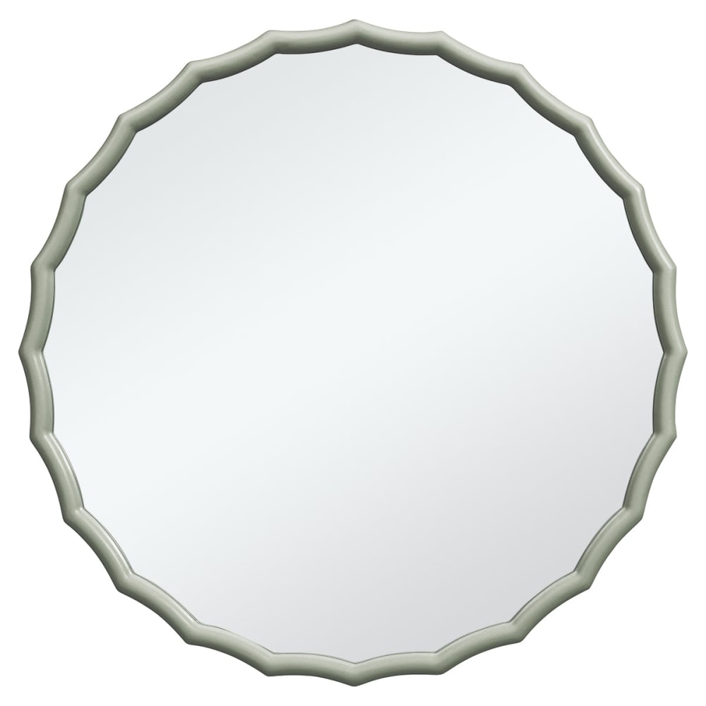 Miroir rond décoratif ondulé en bois vert sauge H76