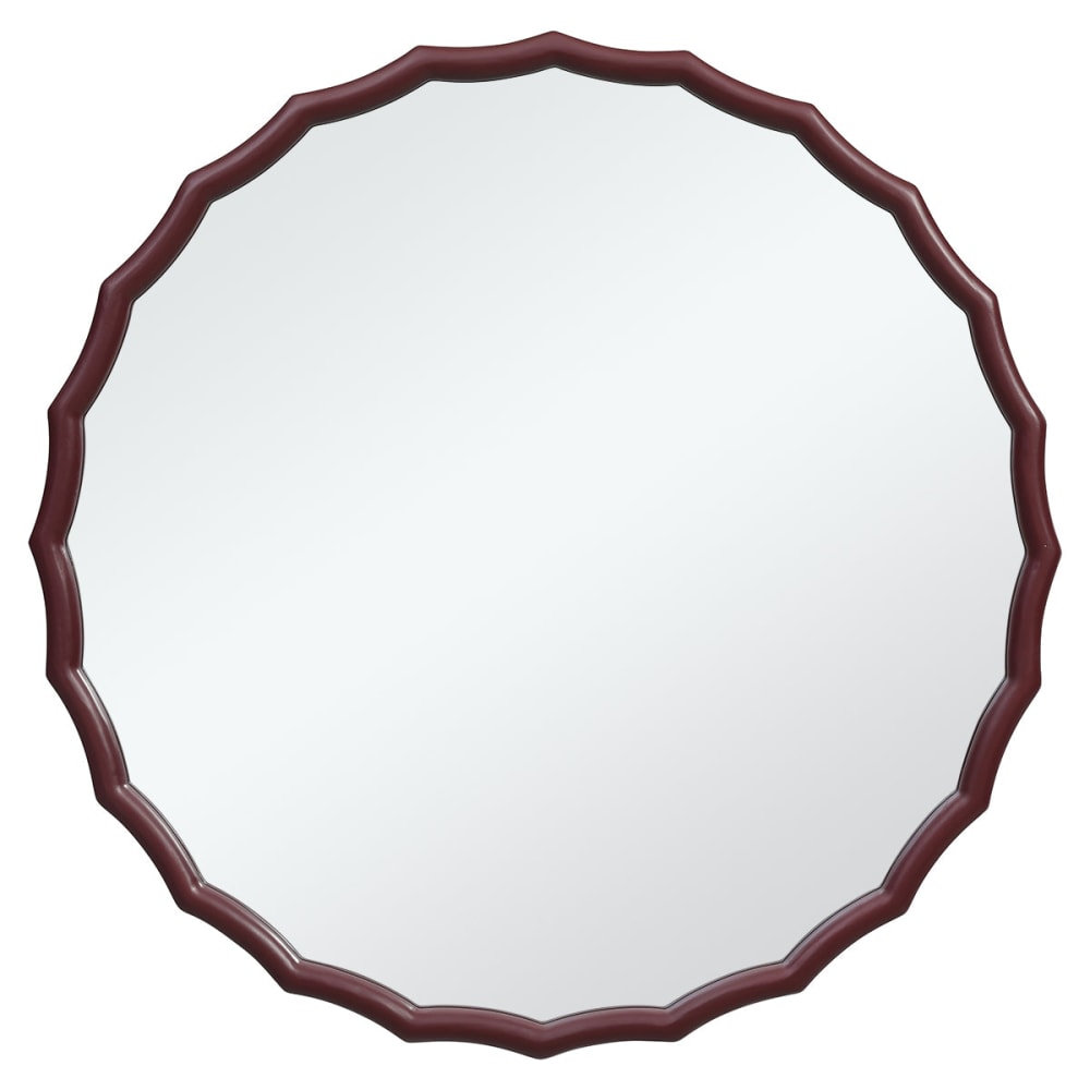 Miroir rond décoratif ondulé en bois bordeaux lie-de-vin H76