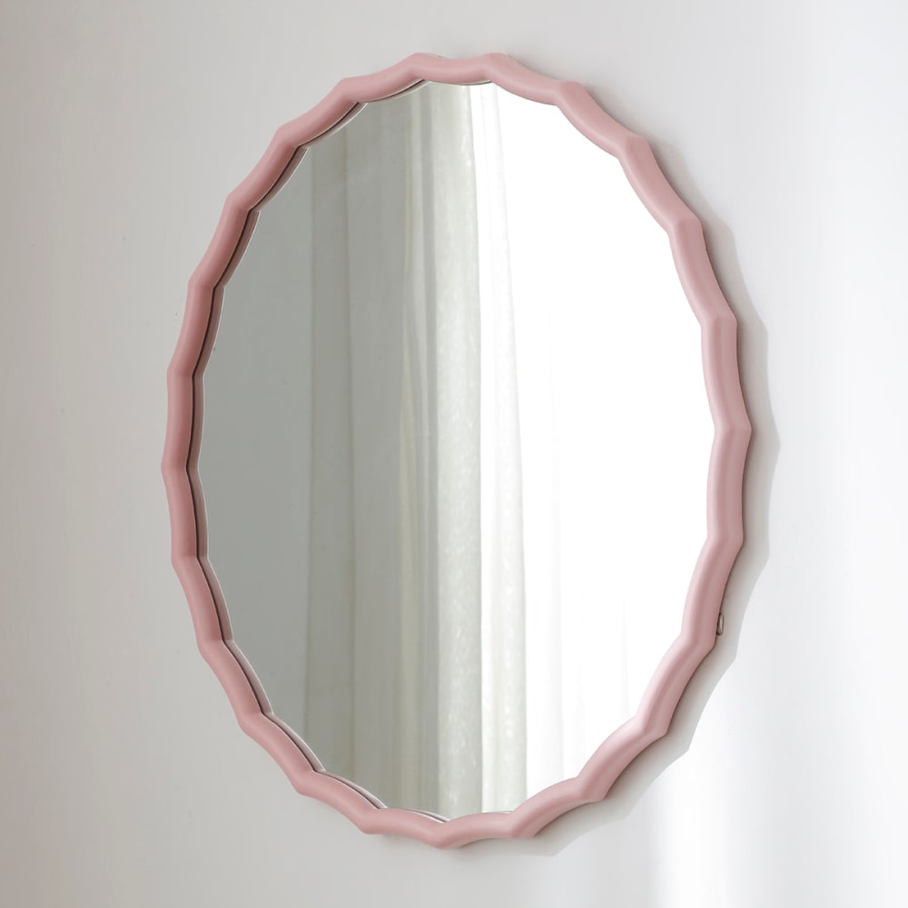 Miroir rond décoratif ondulé en bois rose H76